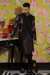 Buy_YAJY by Aditya Jain_Black Suiting Print Rafflesia Bloom Jacket Kurta Set _at_Aza_Fashions