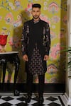 YAJY by Aditya Jain_Black Suiting Print Rafflesia Bloom Jacket Kurta Set _Online_at_Aza_Fashions