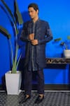 Buy_YAJY by Aditya Jain_Blue Silk Embroidery Midnight Bloom Jacket Kurta Set _at_Aza_Fashions