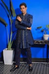 Shop_YAJY by Aditya Jain_Blue Silk Embroidery Midnight Bloom Jacket Kurta Set _at_Aza_Fashions