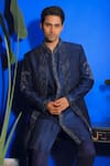 Buy_YAJY by Aditya Jain_Blue Silk Embroidery Midnight Bloom Jacket Kurta Set _Online_at_Aza_Fashions