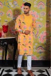 Buy_YAJY by Aditya Jain_Yellow Silk Print Padma Bloom Kurta With Trouser _at_Aza_Fashions