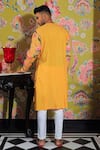 Shop_YAJY by Aditya Jain_Yellow Silk Print Padma Bloom Kurta With Trouser _at_Aza_Fashions