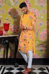 Shop_YAJY by Aditya Jain_Yellow Silk Print Padma Bloom Kurta With Trouser _Online_at_Aza_Fashions