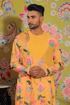 YAJY by Aditya Jain_Yellow Silk Print Padma Bloom Kurta With Trouser _at_Aza_Fashions