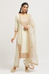 Buy_Surbhi Shah_Off White Silk, Organza Sequins, Embroidery Round Neck Hand Kurta Pant Set _at_Aza_Fashions