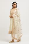 Surbhi Shah_Off White Silk, Organza Sequins, Embroidery Round Neck Hand Kurta Pant Set _Online_at_Aza_Fashions