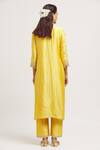 Shop_Surbhi Shah_Yellow Pure Spun Silk Hand Embroidered Zardosi Notched Kurta Set _at_Aza_Fashions