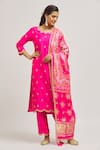 Buy_Surbhi Shah_Pink Satin, Organza Embroidery, Gota Patti, Mirrors Scoop Hand Kurta Pant Set _at_Aza_Fashions