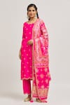 Buy_Surbhi Shah_Pink Satin, Organza Embroidery, Gota Patti, Mirrors Scoop Hand Kurta Pant Set _Online_at_Aza_Fashions