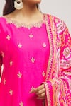 Shop_Surbhi Shah_Pink Satin, Organza Embroidery, Gota Patti, Mirrors Scoop Hand Kurta Pant Set _Online_at_Aza_Fashions