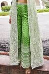 Buy_The Royaleum_Green Denim, Organza Beads, Embroidery Habiba Paisley Hand Jacket Palazzo Set_Online_at_Aza_Fashions