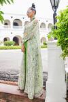 Shop_The Royaleum_Green Denim, Organza Beads, Embroidery Habiba Paisley Hand Jacket Palazzo Set_Online_at_Aza_Fashions