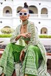 Buy_The Royaleum_Green Denim, Organza Beads, Embroidery Habiba Paisley Hand Jacket Palazzo Set