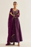 Buy_Shyam Narayan Prasad_Purple Brocade Woven And Embroidered Floral V Neck Panelled Anarkali Set _at_Aza_Fashions