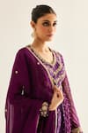 Shyam Narayan Prasad_Purple Brocade Woven And Embroidered Floral V Neck Panelled Anarkali Set _Online_at_Aza_Fashions