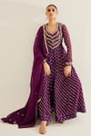 Buy_Shyam Narayan Prasad_Purple Brocade Woven And Embroidered Floral V Neck Panelled Anarkali Set  _Online_at_Aza_Fashions