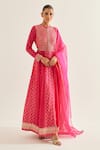 Buy_Shyam Narayan Prasad_Fuchsia Brocade, Organza, Georgette Floral Pattern Panelled Anarkali Set _at_Aza_Fashions