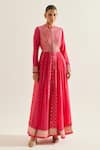 Shyam Narayan Prasad_Fuchsia Brocade, Organza, Georgette Floral Pattern Panelled Anarkali Set _Online_at_Aza_Fashions