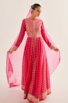 Buy_Shyam Narayan Prasad_Fuchsia Brocade, Organza, Georgette Floral Pattern Panelled Anarkali Set _Online_at_Aza_Fashions