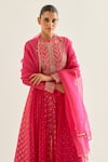 Buy_Shyam Narayan Prasad_Fuchsia Brocade, Organza, Georgette Floral Pattern Panelled Anarkali Set 