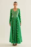 Shop_Shyam Narayan Prasad_Emerald Green Brocade Woven And Embroidered Floral V Bloom Panelled Anarkali Set _at_Aza_Fashions