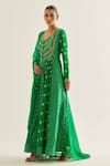 Buy_Shyam Narayan Prasad_Emerald Green Brocade Woven And Embroidered Floral V Bloom Panelled Anarkali Set _Online_at_Aza_Fashions