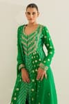 Shyam Narayan Prasad_Emerald Green Brocade Woven And Embroidered Floral V Bloom Panelled Anarkali Set _at_Aza_Fashions