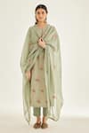 Buy_Shyam Narayan Prasad_Green Silk, Chanderi, Organza Embroidery Round Neck Block Print And Kurta Set _at_Aza_Fashions