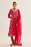 Buy_Shyam Narayan Prasad_Fuchsia Brocade Woven And Embroidered Floral Pattern & Zardozi Work Kurta Set _at_Aza_Fashions