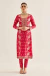 Shyam Narayan Prasad_Fuchsia Brocade Woven And Embroidered Floral Pattern & Zardozi Work Kurta Set _Online_at_Aza_Fashions