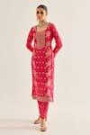 Shyam Narayan Prasad_Fuchsia Brocade Woven And Embroidered Floral Pattern & Zardozi Work Kurta Set _at_Aza_Fashions