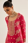 Shop_Shyam Narayan Prasad_Fuchsia Brocade Woven And Embroidered Floral Pattern & Zardozi Work Kurta Set 