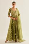 Buy_Shyam Narayan Prasad_Green Brocade, Organza, Georgette Embroidery, Zari Floral Pattern Anarkali Set _at_Aza_Fashions