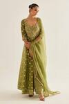 Shyam Narayan Prasad_Green Brocade, Organza, Georgette Embroidery, Zari Floral Pattern Anarkali Set _at_Aza_Fashions