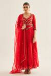 Buy_Shyam Narayan Prasad_Red Brocade Woven And Embroidered Floral V Neck Panelled Anarkali Set _at_Aza_Fashions