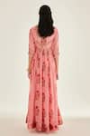 Shop_Shyam Narayan Prasad_Pink Organza, Silk, Chanderi Embroidery V-neck Floral Block Print Anarkali Set _at_Aza_Fashions