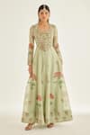Shyam Narayan Prasad_Green Silk Chanderi Printed And Embroidered Floral Hand Block & Anarkali Set _Online_at_Aza_Fashions