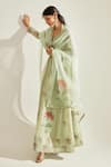 Buy_Shyam Narayan Prasad_Green Silk Chanderi Printed And Embroidered Floral Hand Block & Anarkali Set _Online_at_Aza_Fashions