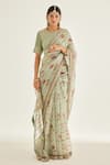 Buy_Shyam Narayan Prasad_Green Silk Organza Printed And Embroidered Floral Saree & Blouse Set  _at_Aza_Fashions