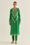 Shyam Narayan Prasad_Emerald Green Brocade Woven And Embroidered Floral Pattern & Botanical Kurta Set _Online_at_Aza_Fashions