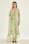 Buy_Shyam Narayan Prasad_Green Silk Chanderi Printed And Embroidered Floral Hand Block & Kurta Set _at_Aza_Fashions