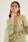 Shyam Narayan Prasad_Green Silk Chanderi Printed And Embroidered Floral Hand Block & Kurta Set _Online_at_Aza_Fashions