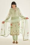 Shop_Shyam Narayan Prasad_Green Silk Chanderi Printed And Embroidered Floral Hand Block & Kurta Set _Online_at_Aza_Fashions