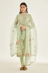 Shyam Narayan Prasad_Green Silk Chanderi Printed And Embroidered Floral Hand Block & Kurta Set _at_Aza_Fashions