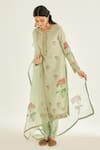 Shop_Shyam Narayan Prasad_Green Silk Chanderi Printed And Embroidered Floral Hand Block & Kurta Set 
