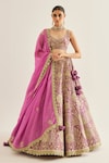 Buy_Shyam Narayan Prasad_Purple Silk Embroidered Zari Work Leaf Neck Botanic Lehenga Set _at_Aza_Fashions