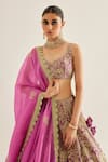 Shyam Narayan Prasad_Purple Silk Embroidered Zari Work Leaf Neck Botanic Lehenga Set _at_Aza_Fashions