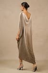 Shop_Tarun Tahiliani_Beige Crinkle Plain Cowl Neck Ombre Textured Pleated Kaftan _at_Aza_Fashions