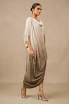 Buy_Tarun Tahiliani_Beige Crinkle Plain Cowl Neck Ombre Textured Pleated Kaftan _Online_at_Aza_Fashions